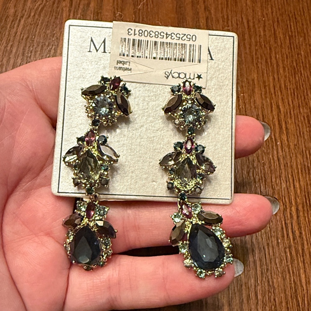 Marchesa Crystal Cluster Drop Earrings Silver Blue Purple - Picture 3 of 3
